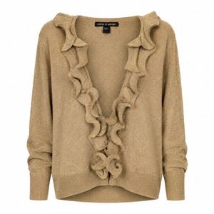 Cable Gauge Womens Cardigan XL Cotton Gold Metallic Shimmer Ruffle Glam Cropped